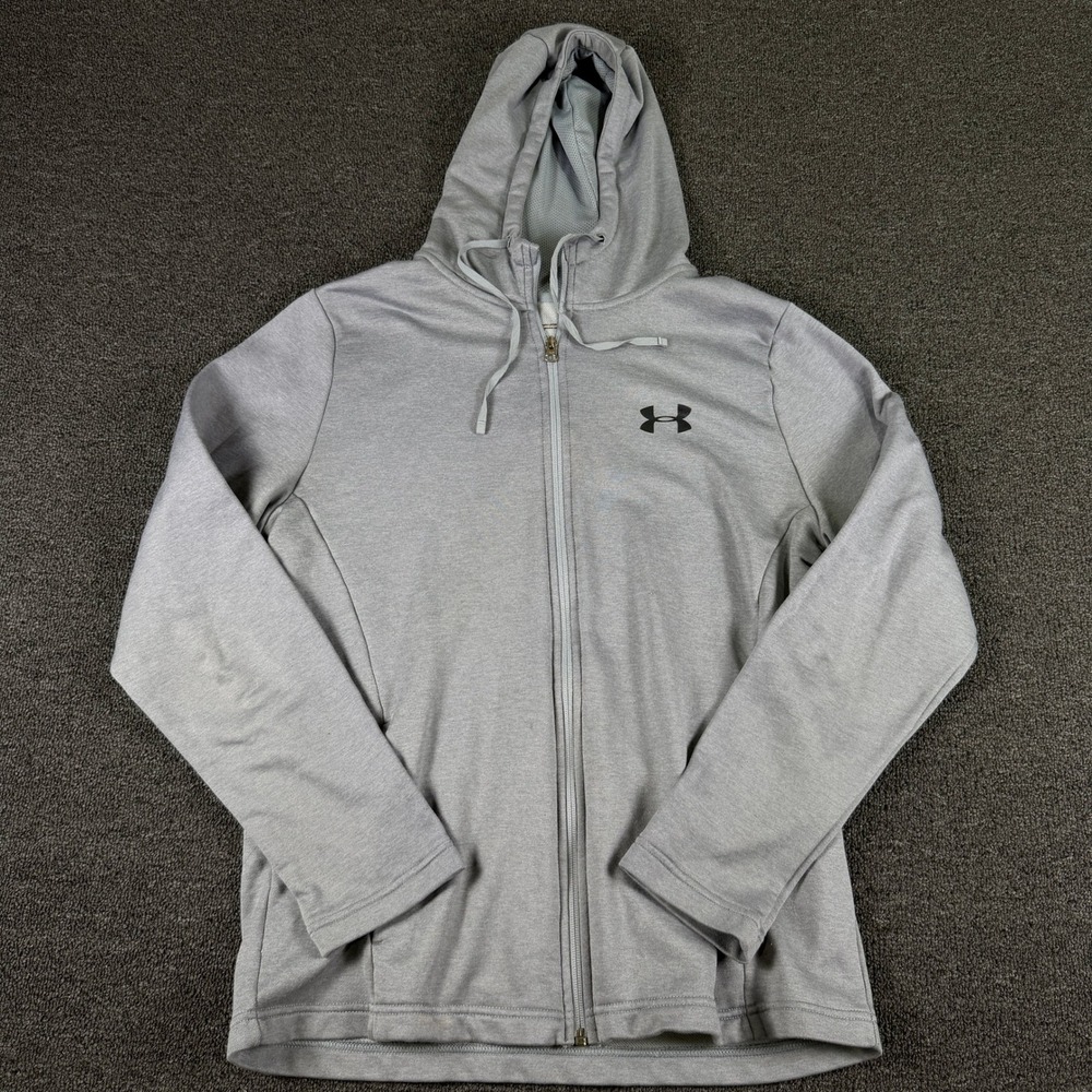 Under Armour Hoodie Mens Large ColdGear Gray Full Zip Loose Fit EUC